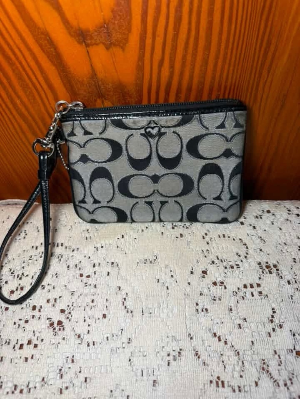 Coach Signature Canvas Wristlet in Black and Gray